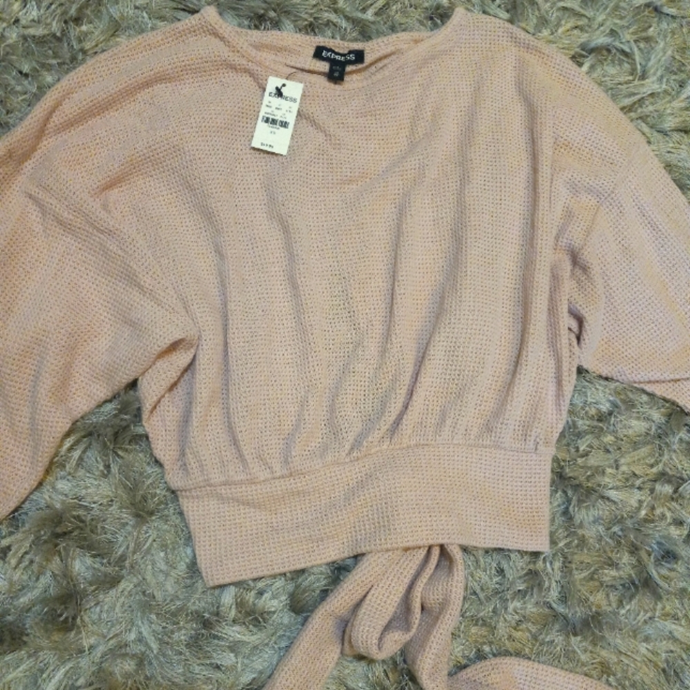 Express. Light pink crop top shirt with wrap tie on back. Size XS - Picture 2 of 9